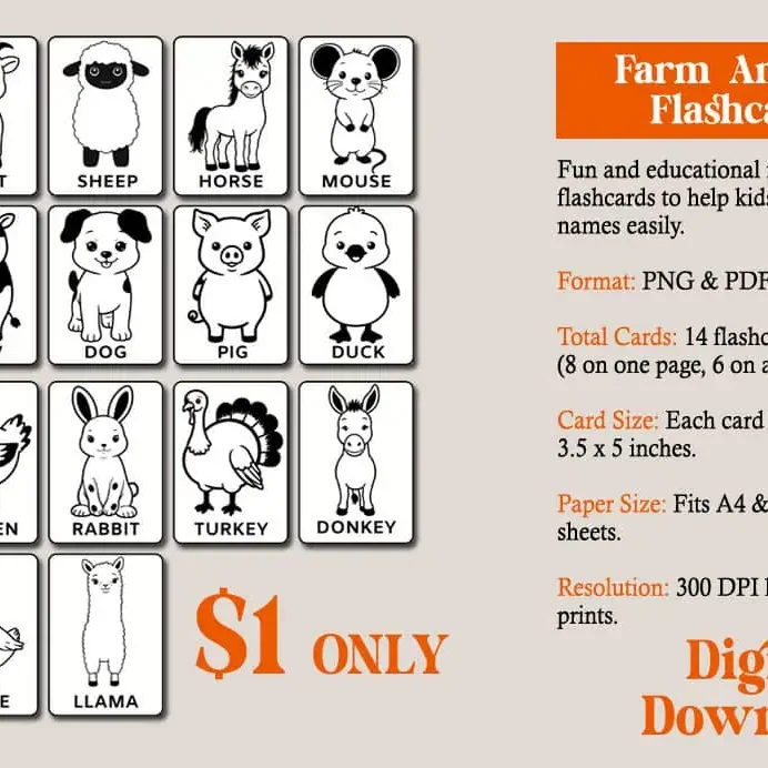 low stimulation animal flashcards for kids