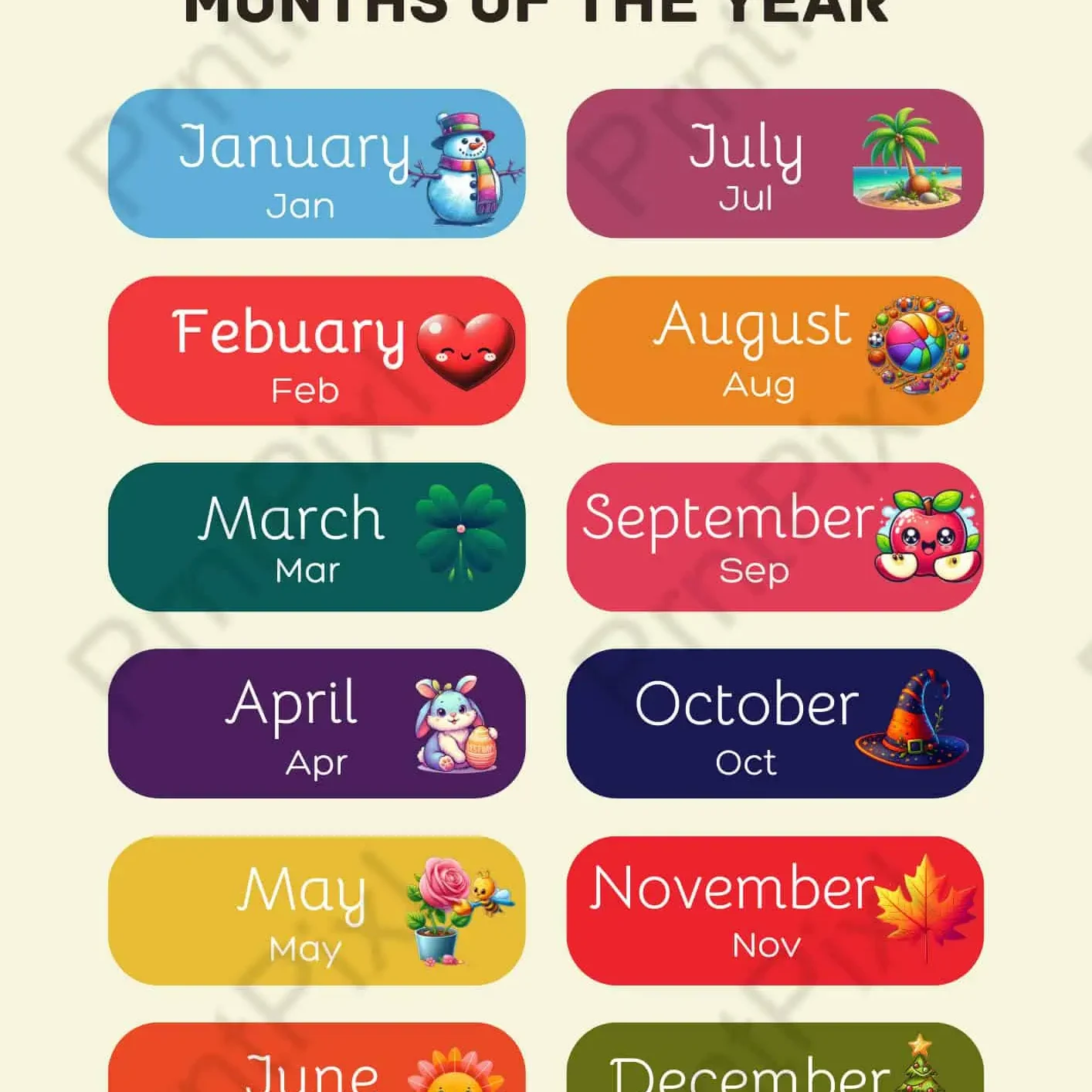 months of the year printable png