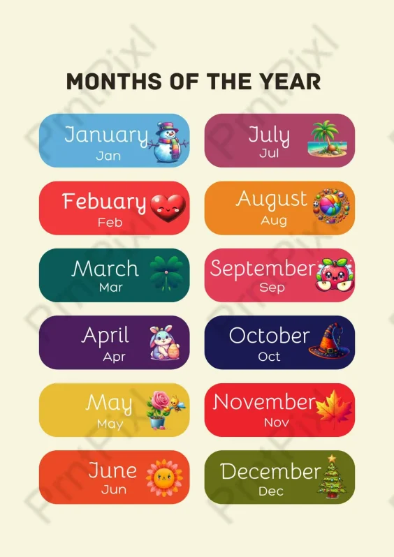 months of the year printable png
