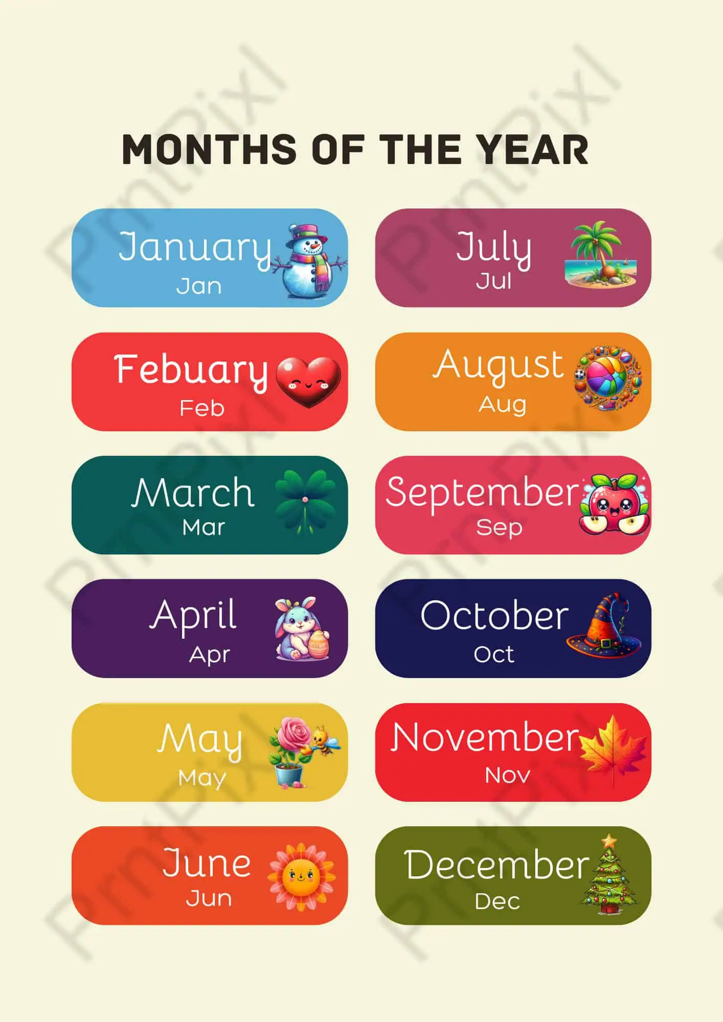 months of the year printable png
