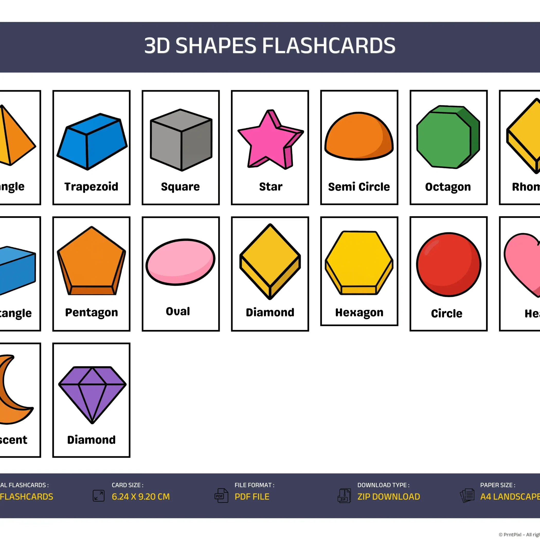 printable 3d shapes flashcards for kindergarten kids