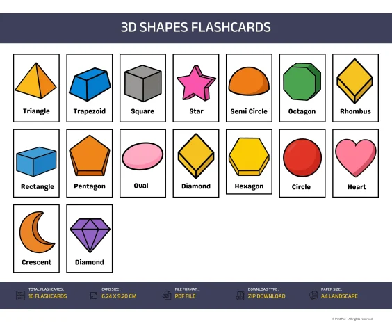 printable 3d shapes flashcards for kindergarten kids printable 3d shapes flashcards for kindergarten kids