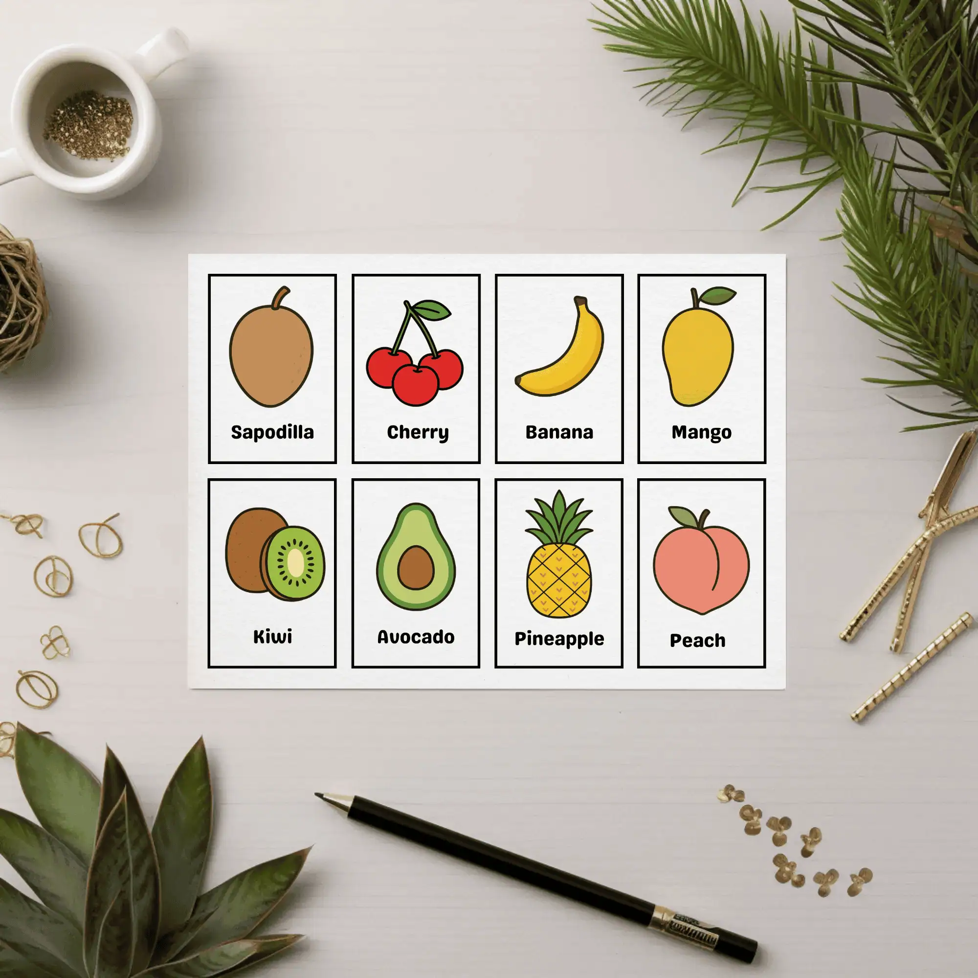 printable fruits flashcards pdf for preschool