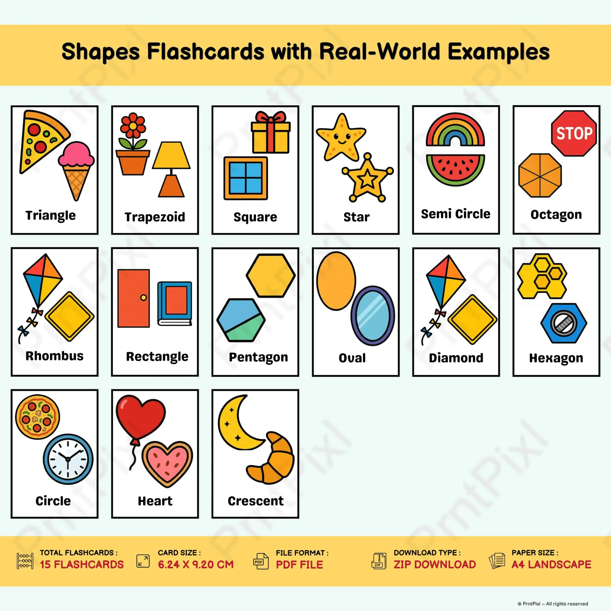 printable shapes flashcards for kids real world examples